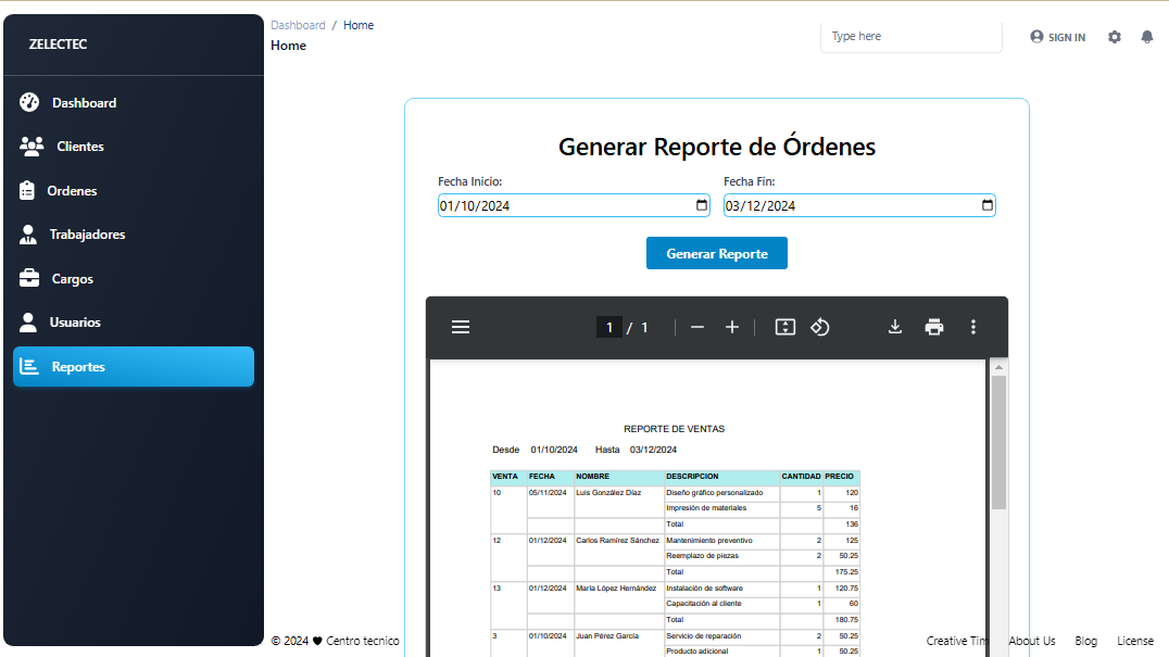 Reporte operativo en PDF